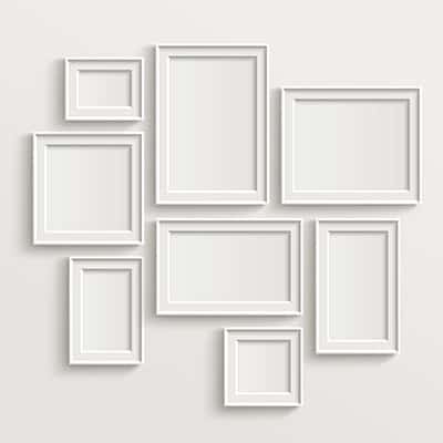 blank white picture frames