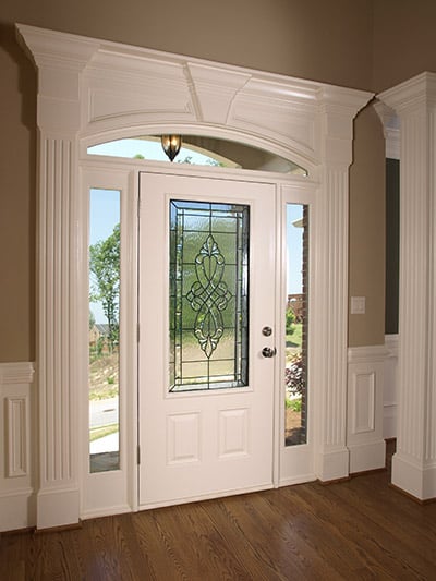 interior lockset for front door with decorative glass and sidelights