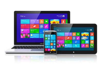 windows 10 on a laptop, tablet and cell phone