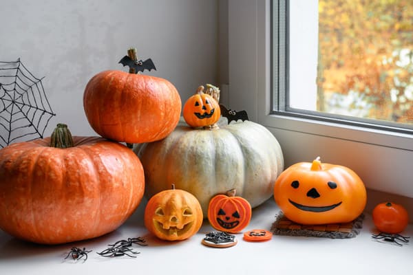 Halloween decorations on windowsill